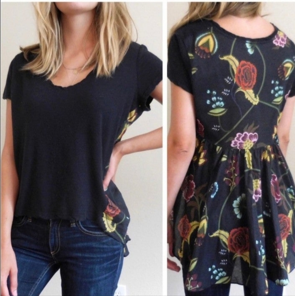 Anthropologie Deletta Tee Black Floral size M